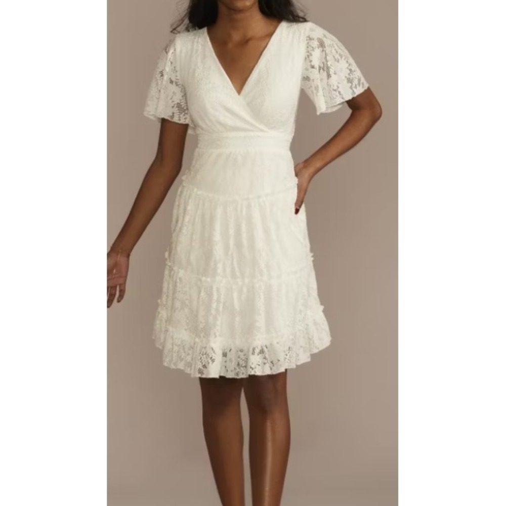 City Triangles Small Dress White Lace A Line Flutter Sleeve NWT Bridal